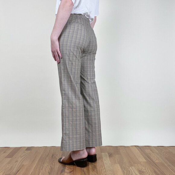 Vintage Woven Plaid Knit High Rise Long Straight Bootcut Flare Leg Trouser Pants - Picture 2 of 6
